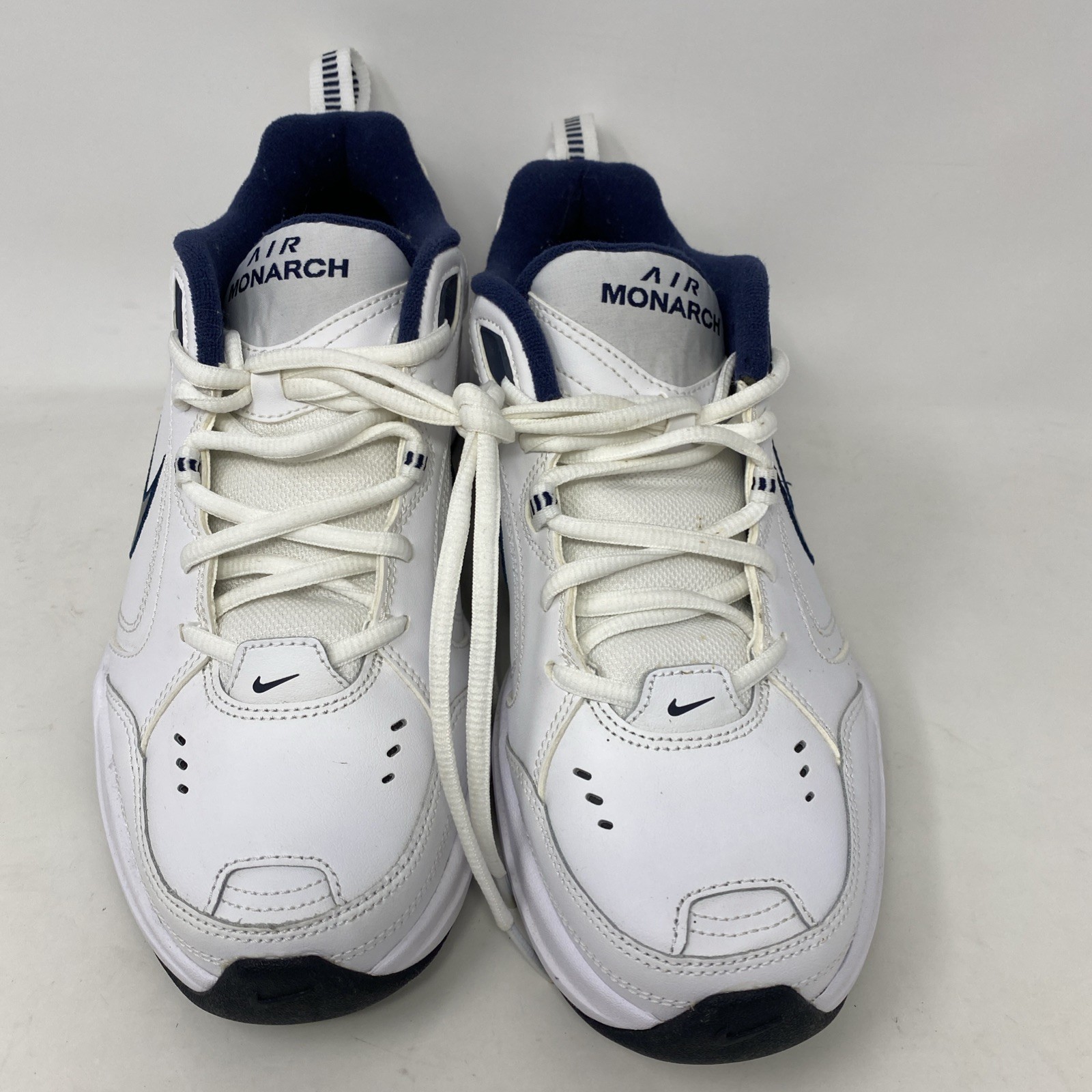 Nike Air Monarch IV Shoes Men Size 9 White Navy 415445-102 Training