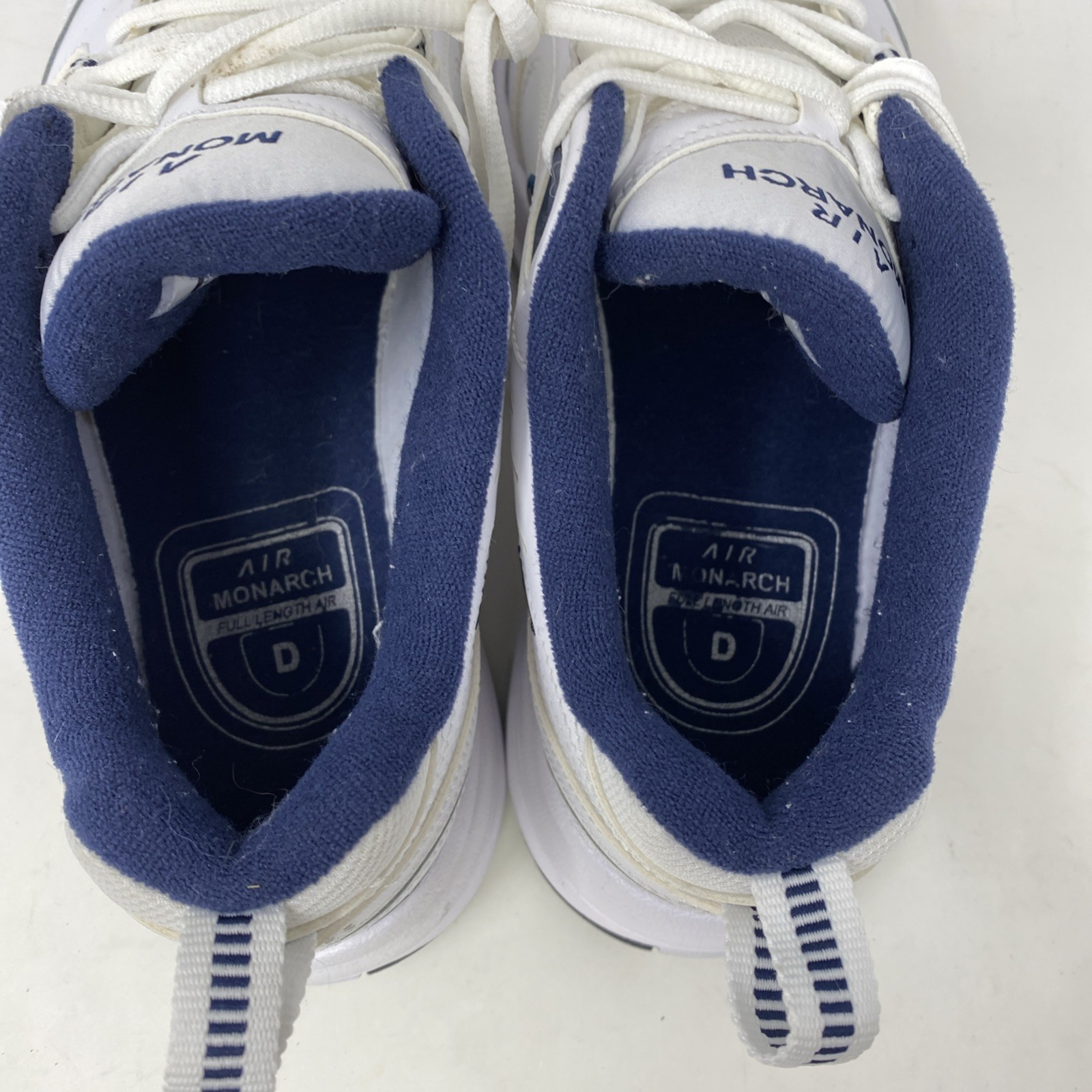 Nike Air Monarch IV Shoes Men Size 9 White Navy 415445-102 Training