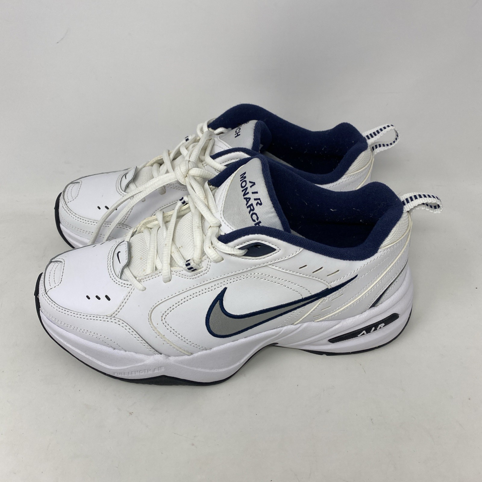 Nike Air Monarch IV Shoes Men Size 9 White Navy 415445-102 Training